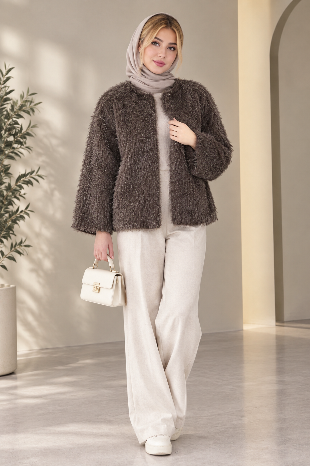 کت خز زنانه شکلاتی | بامبو کالکشن Women's Chocolate Brown Faux Fur Jacket